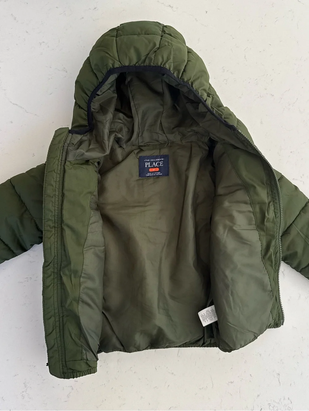 The Children's Place Olive Green Hooded Puffer Jacket
